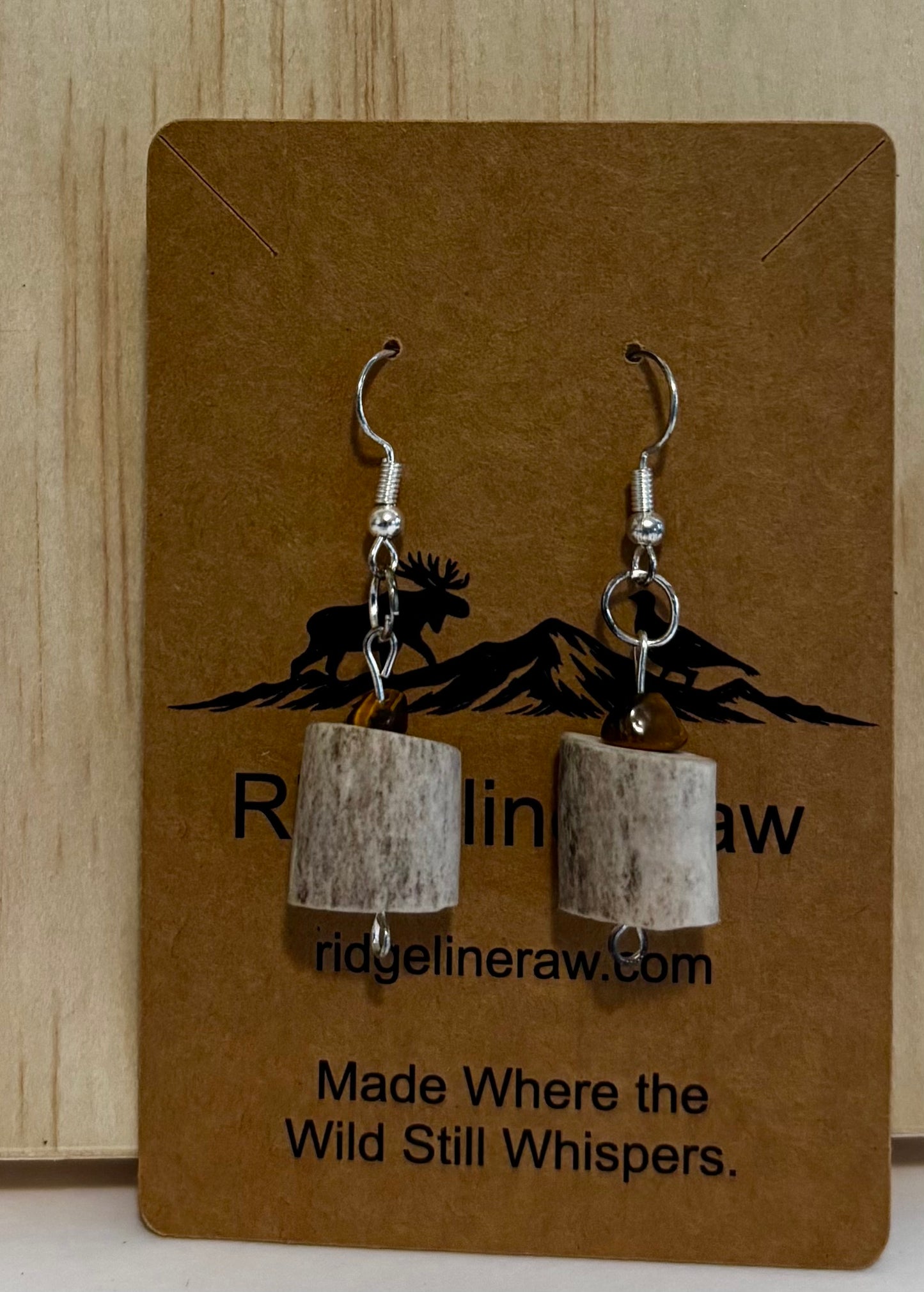 Earthline- Antler & Tiger Eye Earrings-Handcrafted Natural Bone & Stone Dangles