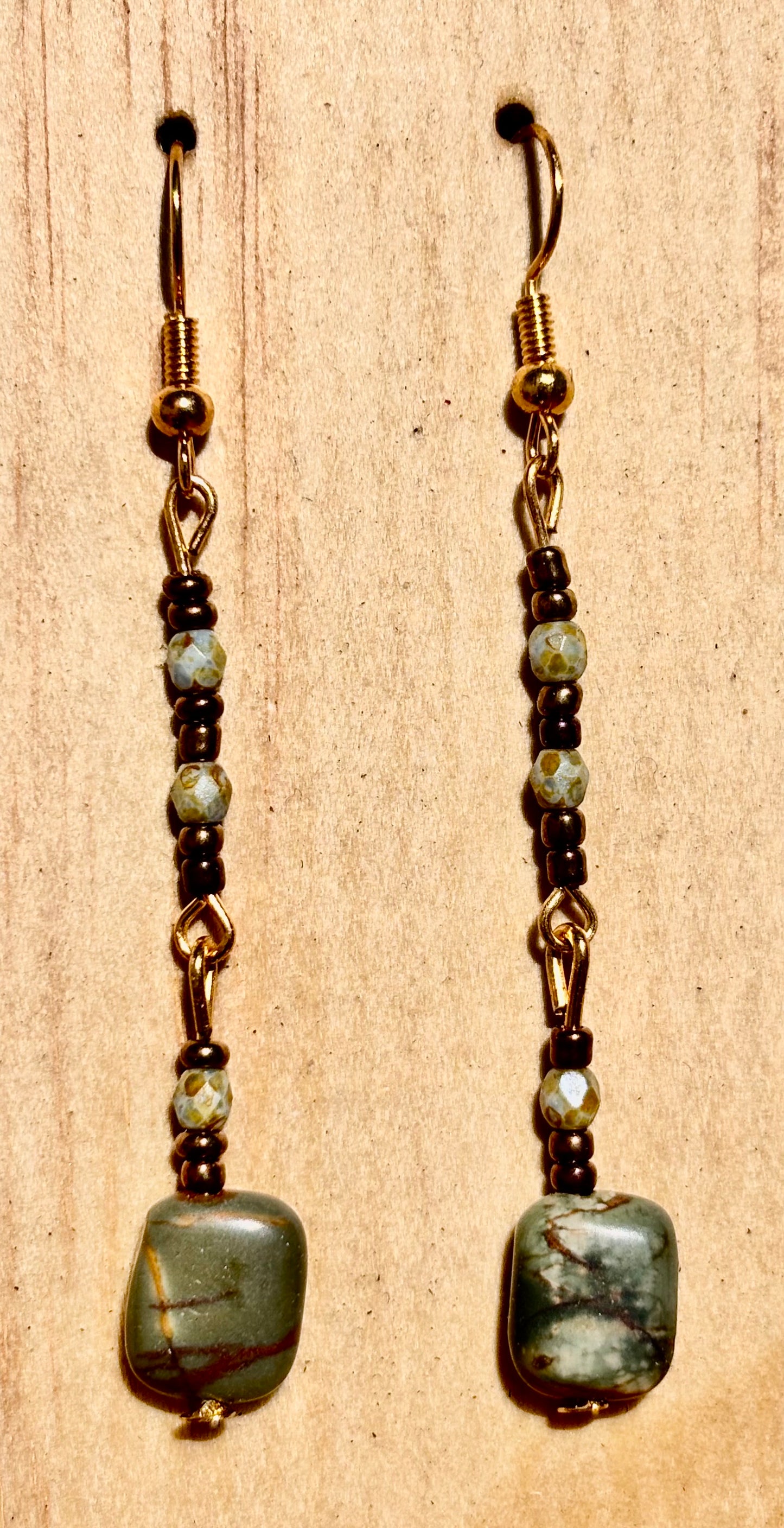 Stillwater Ridge-Moss Landscape Stone Vertical Drop Earrings