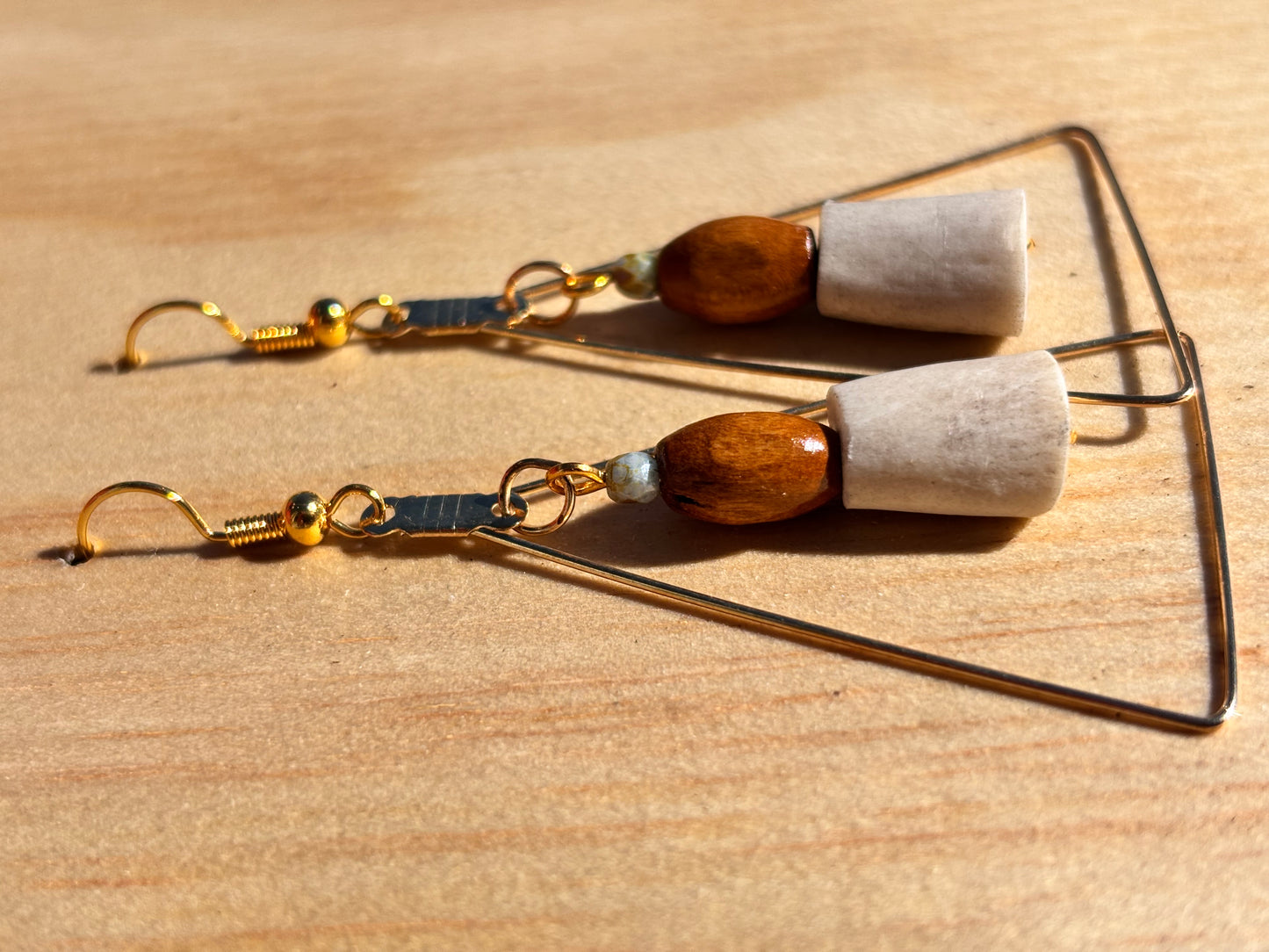 Earthline Deer Antler & Maple Wood Earrings-Handcrafted Antler, Turquoise & Gold Tone Dangles