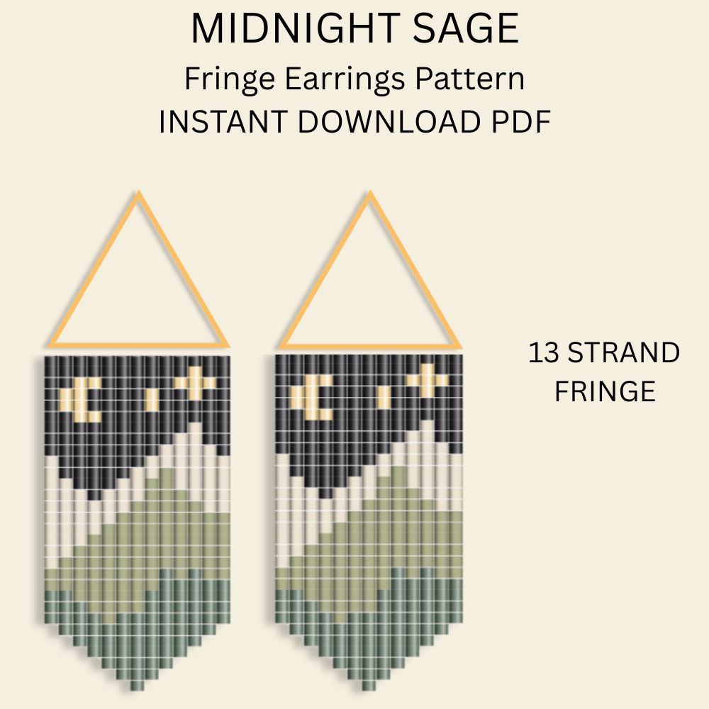 Midnight Sage Geometric Mountain Fringe Earrings Pattern PDF
