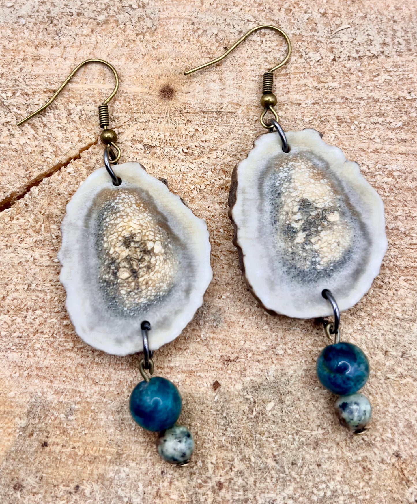 Handmade Western Boho Deer Antler, Jasper & Indian Agate Drop Earrings