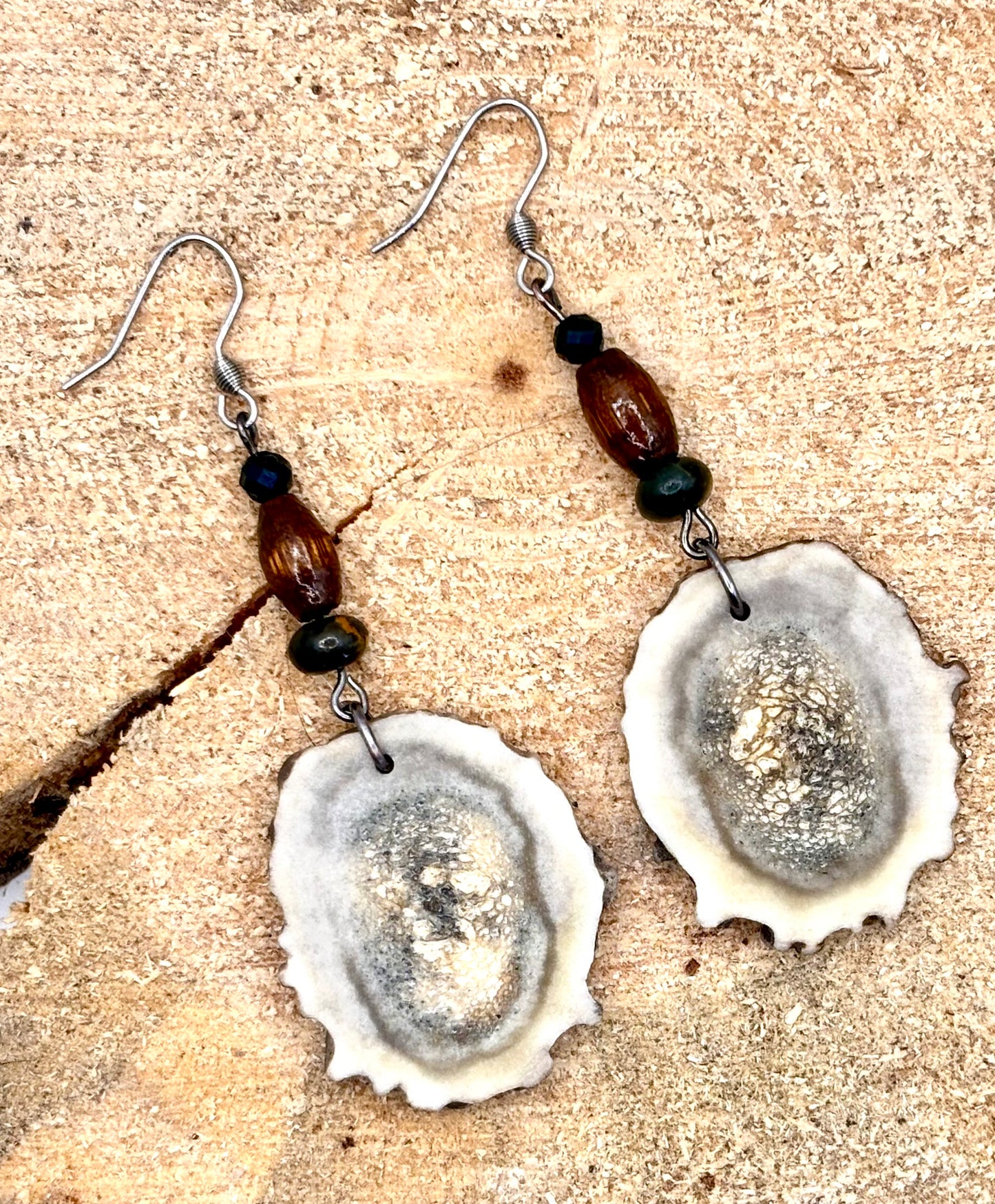 Handmade Western Boho Antler, Maple Wood & Indian Agate Drop Earrings