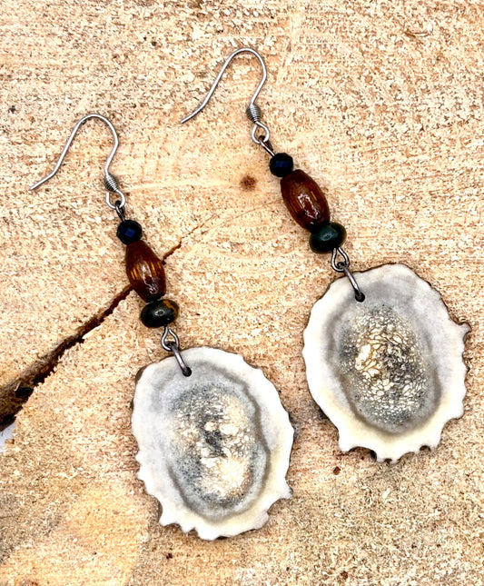 Handmade Western Boho Antler, Maple Wood & Indian Agate Drop Earrings