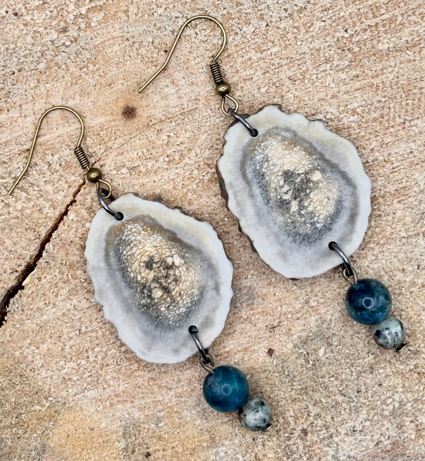 Handmade Western Boho Deer Antler, Jasper & Indian Agate Drop Earrings