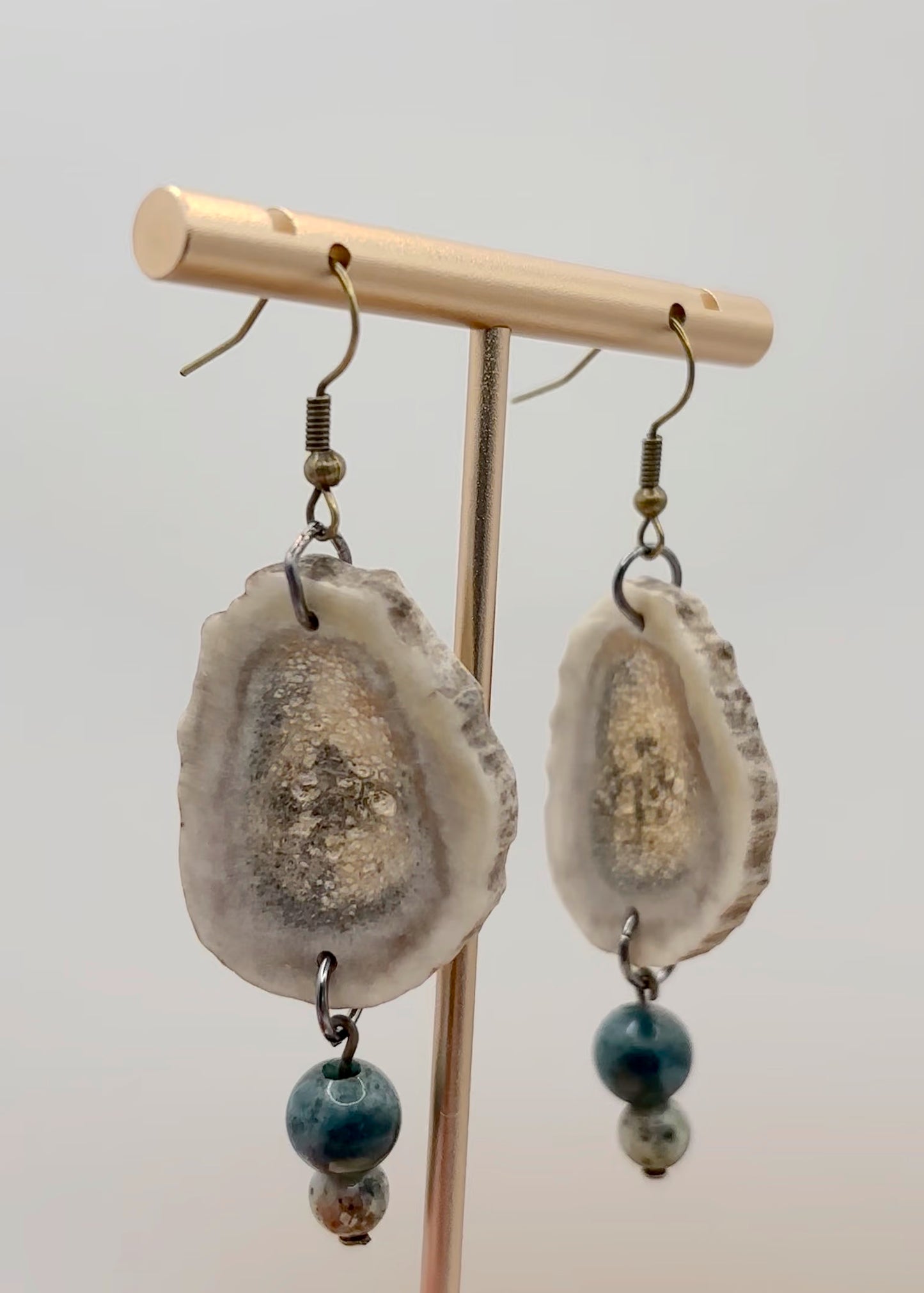 Handmade Western Boho Deer Antler, Jasper & Indian Agate Drop Earrings