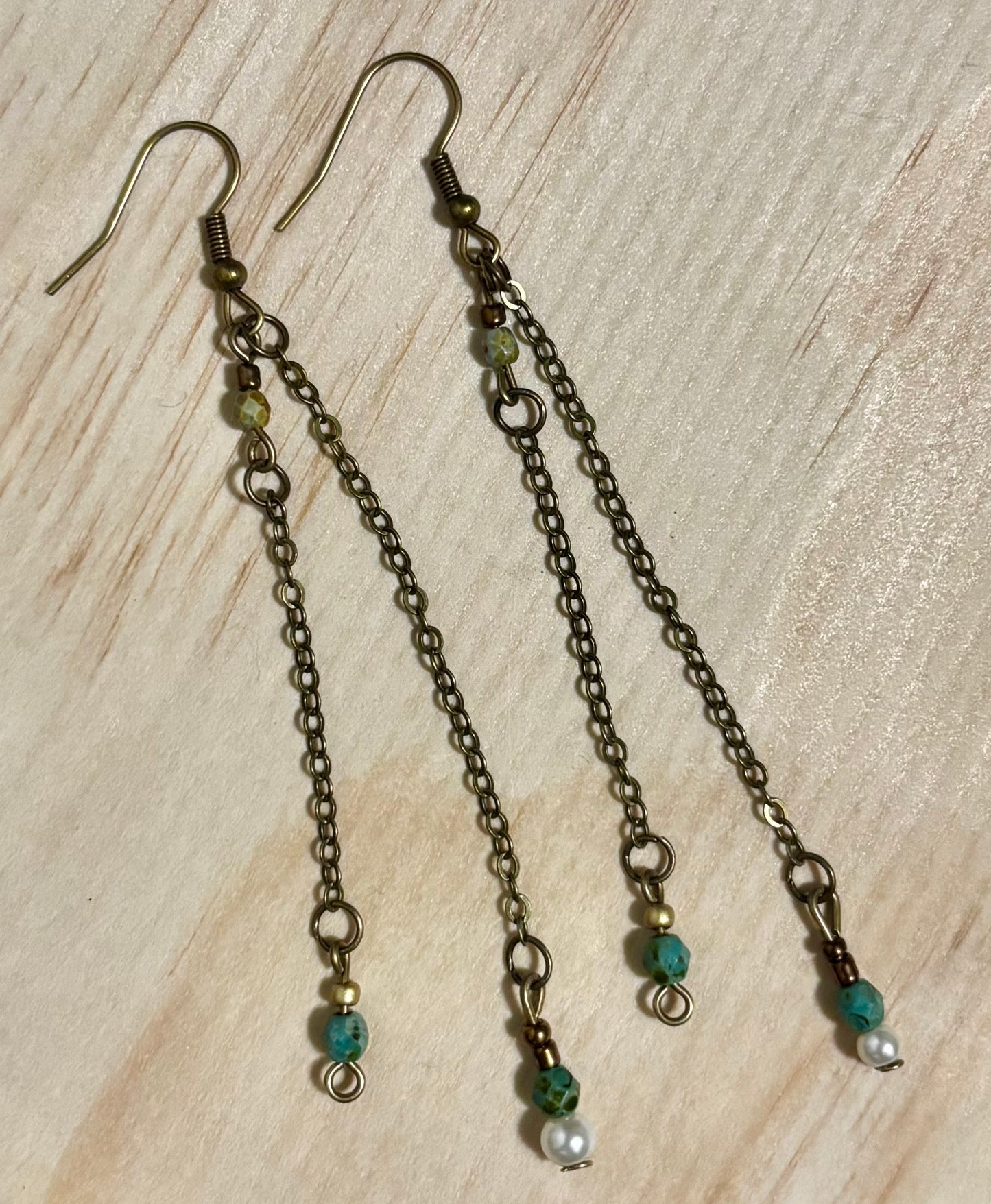 Windline Two-Tier Turquoise and Pearl Chain Drop Earrings