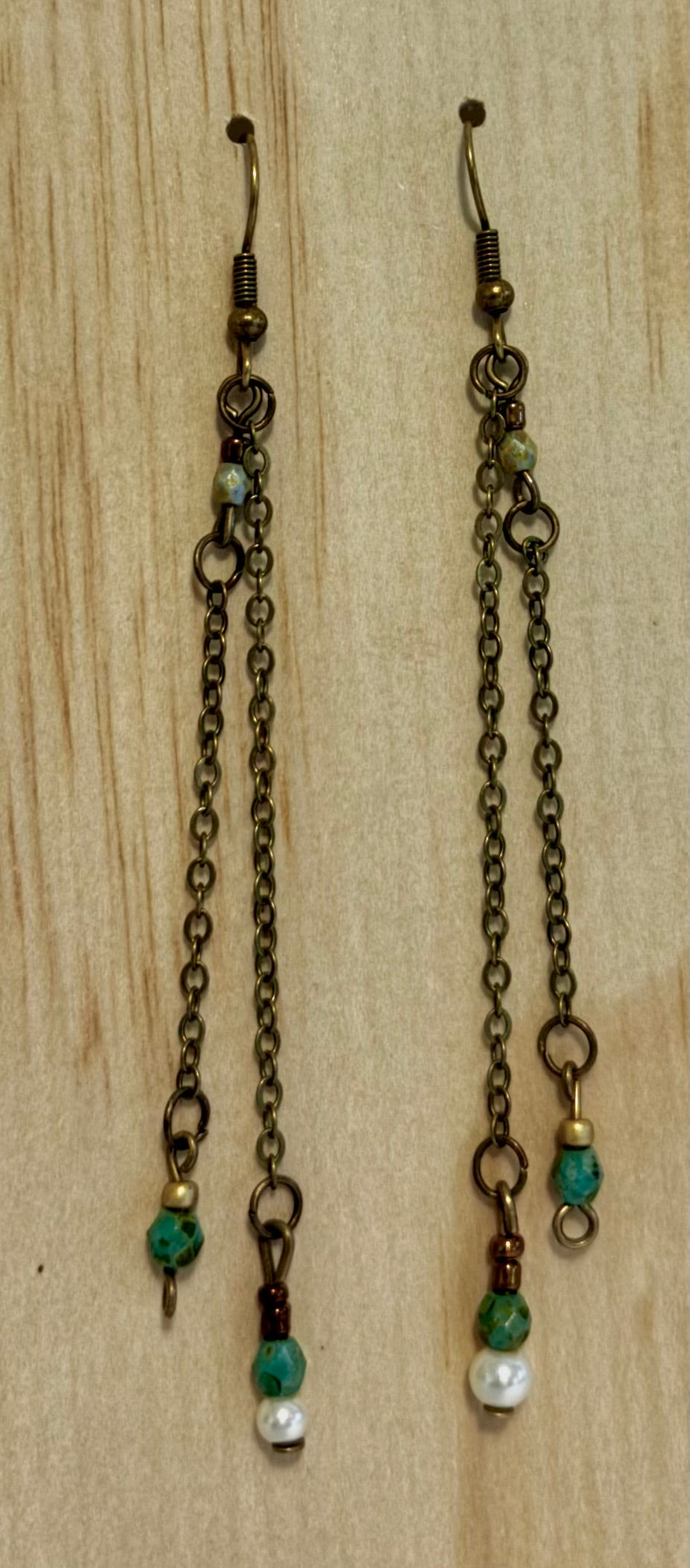 Windline Two-Tier Turquoise and Pearl Chain Drop Earrings