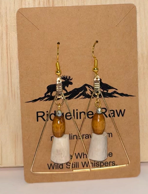 Earthline Deer Antler & Maple Wood Earrings-Handcrafted Antler, Turquoise & Gold Tone Dangles