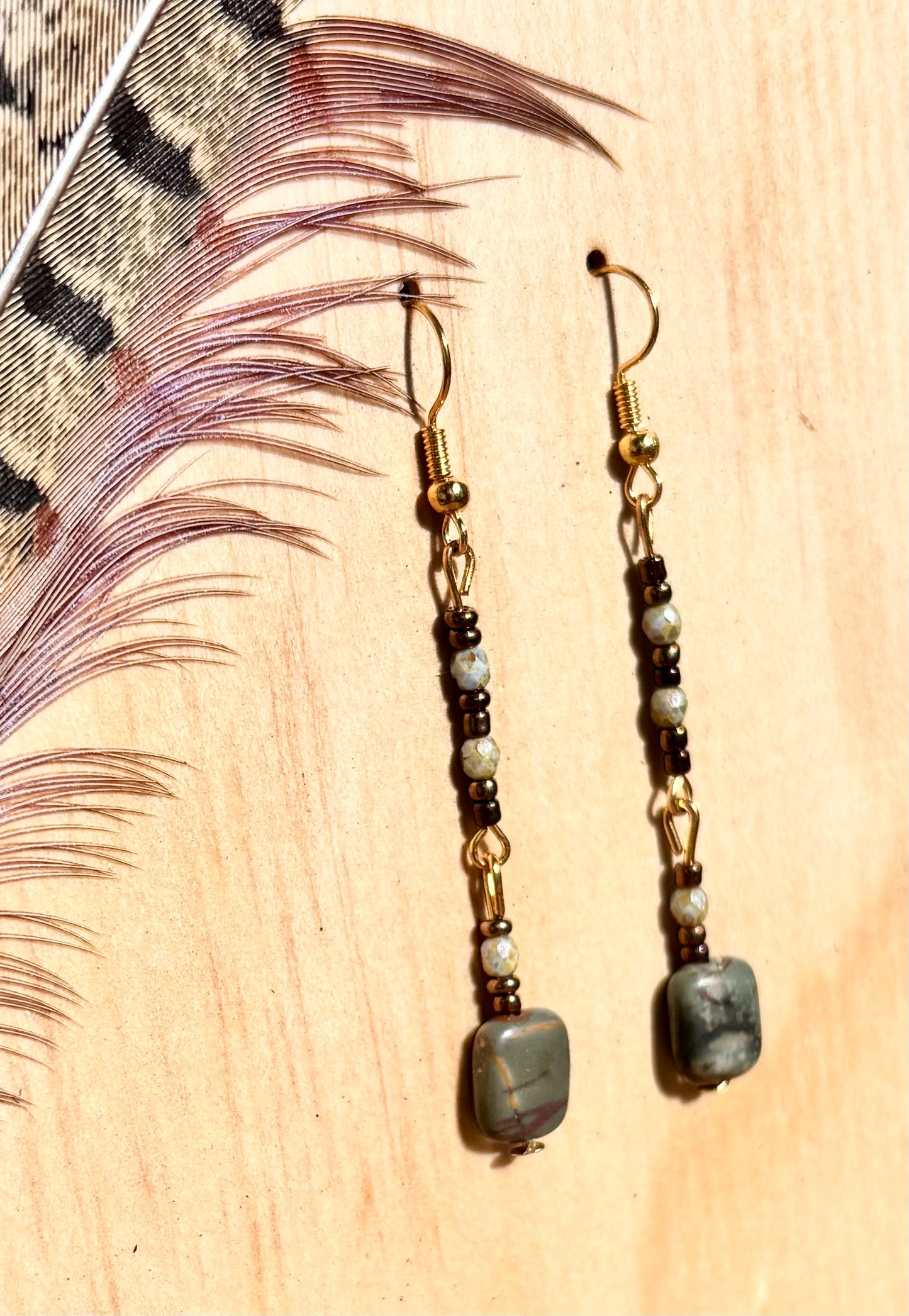 Stillwater Ridge-Moss Landscape Stone Vertical Drop Earrings