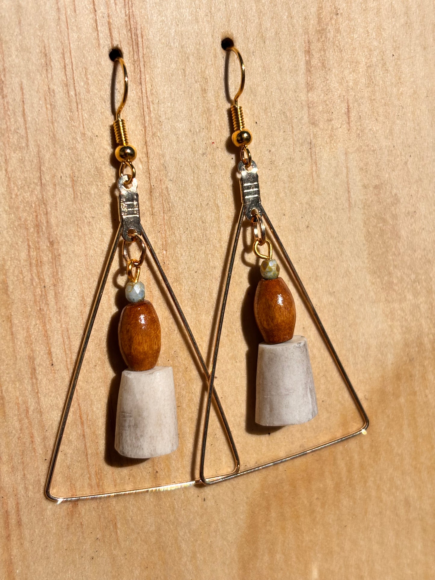 Earthline Deer Antler & Maple Wood Earrings-Handcrafted Antler, Turquoise & Gold Tone Dangles