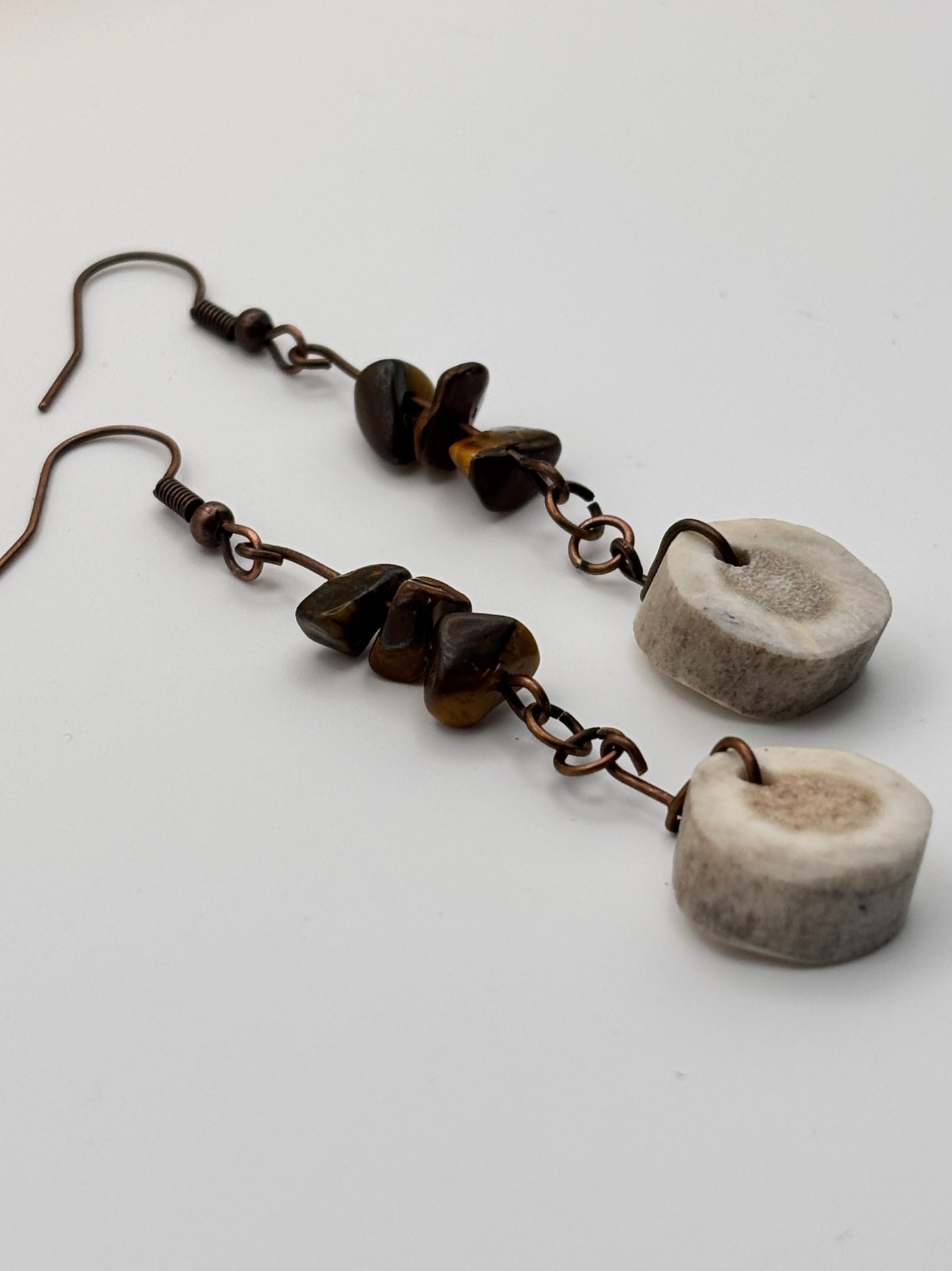 Canyon Drift-Antler & Tiger Eye Drop Earrings