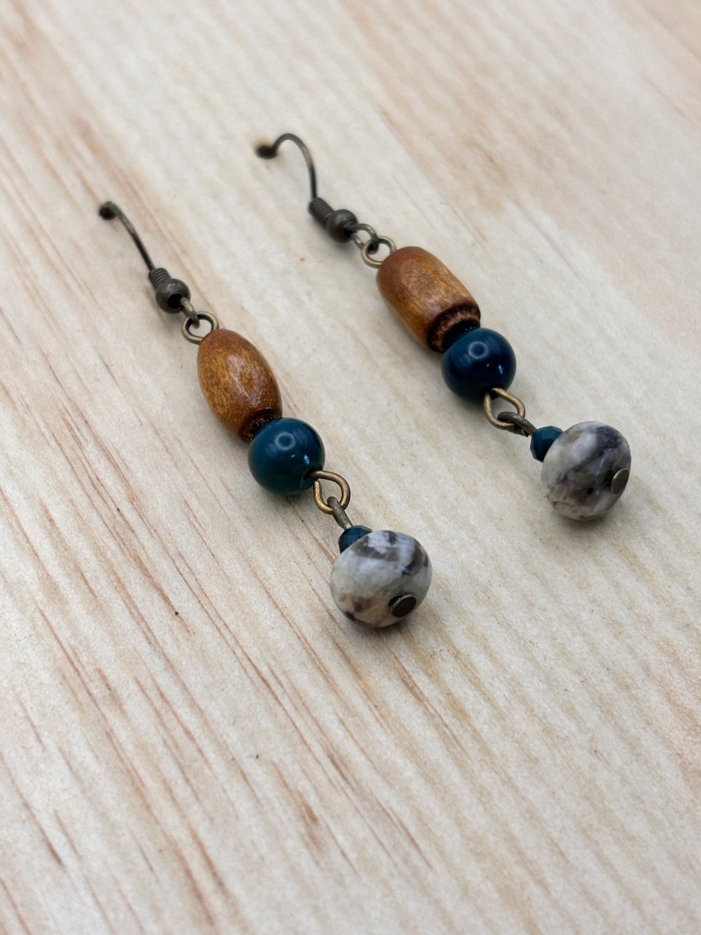 Earthline Meadow Stone Wood Drop Earrings