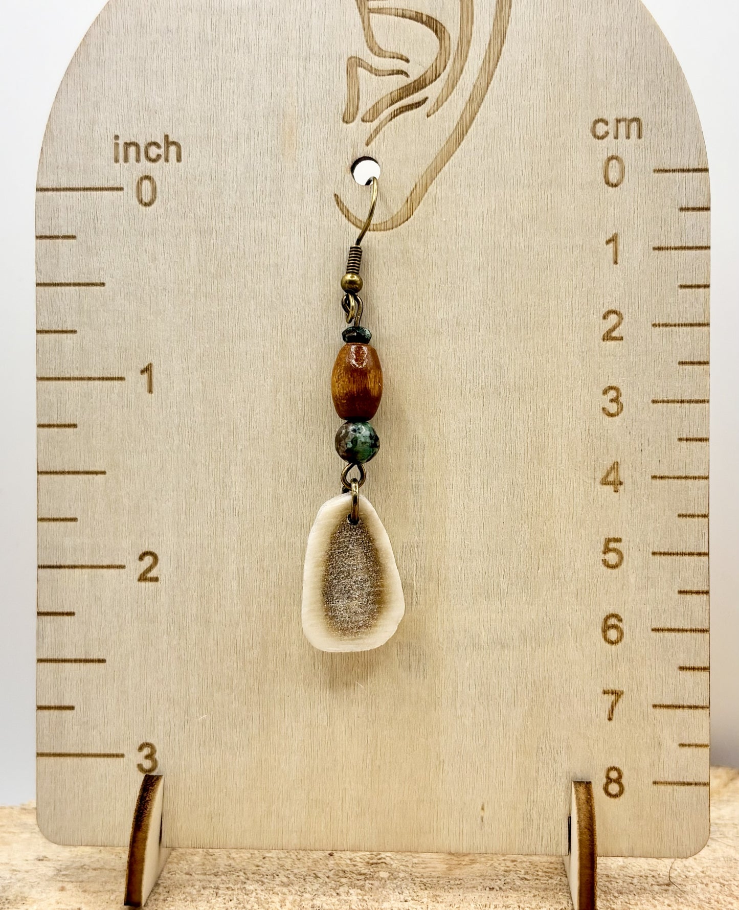 Handmade Western Boho Antler, African Turquoise Jasper & Maple Wood Drop Earrings