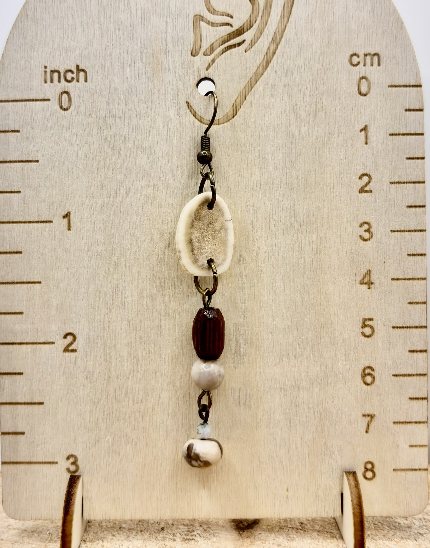 Handmade Western Boho Antler, Maple Wood & Indian Agate & Howlite Drop Earrings