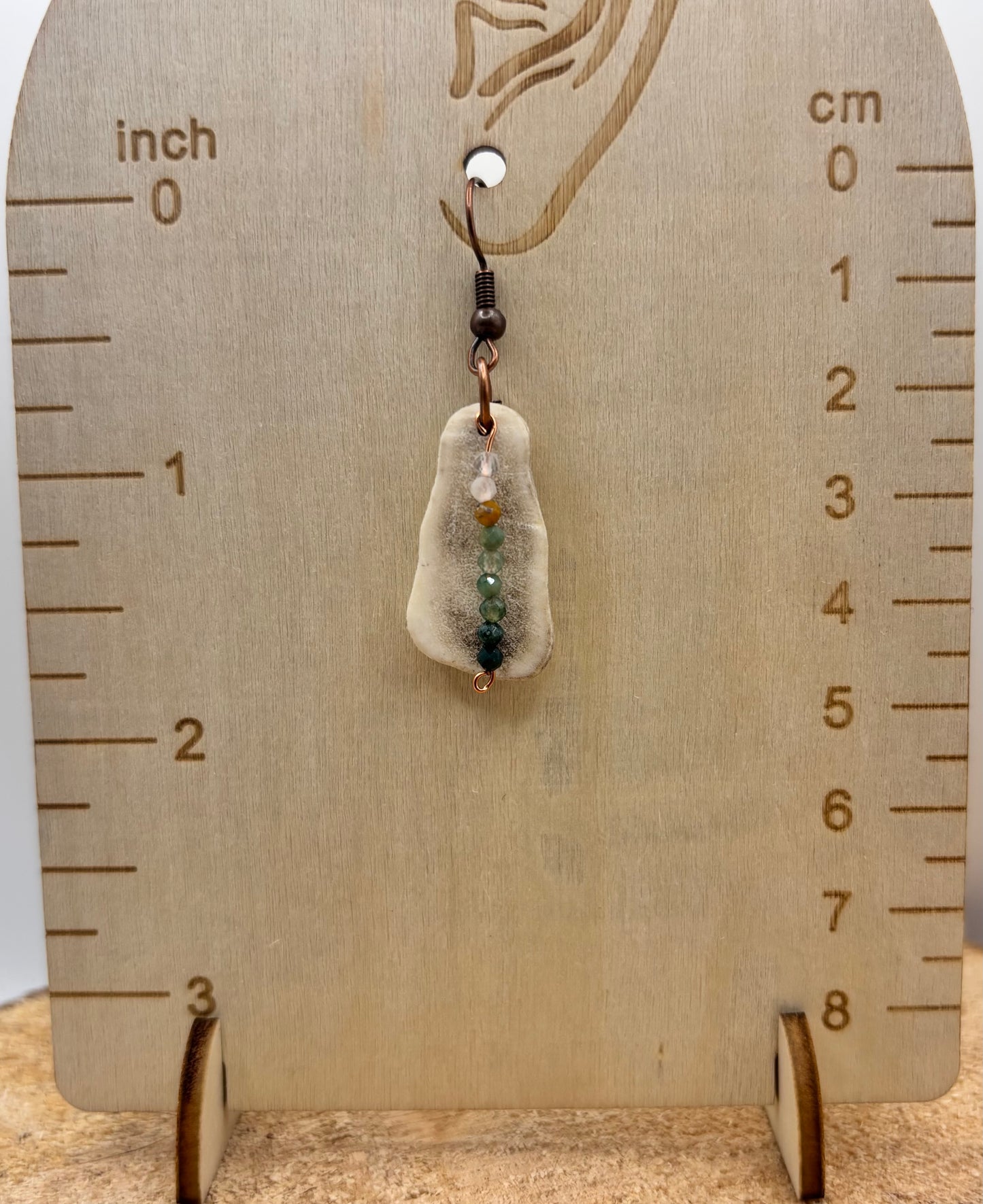 Handmade Western Boho Antler & Moss Agate Copper Wire Drop Earrings