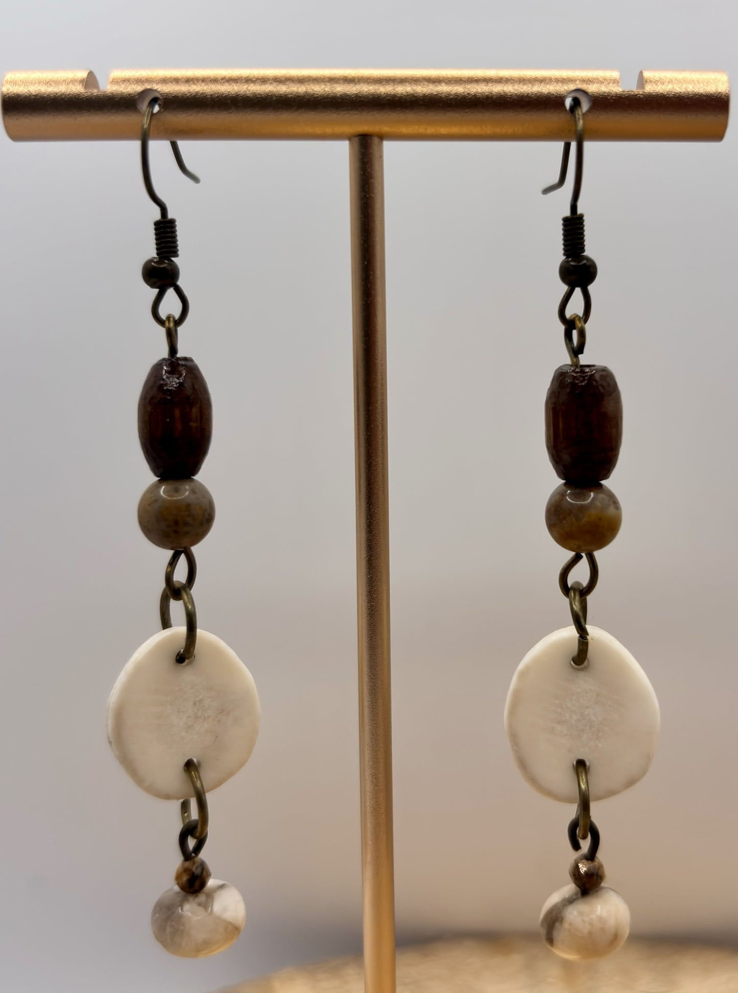 Handmade Western Boho Antler, Indian Agate &amp; Howlite Drop Earrings