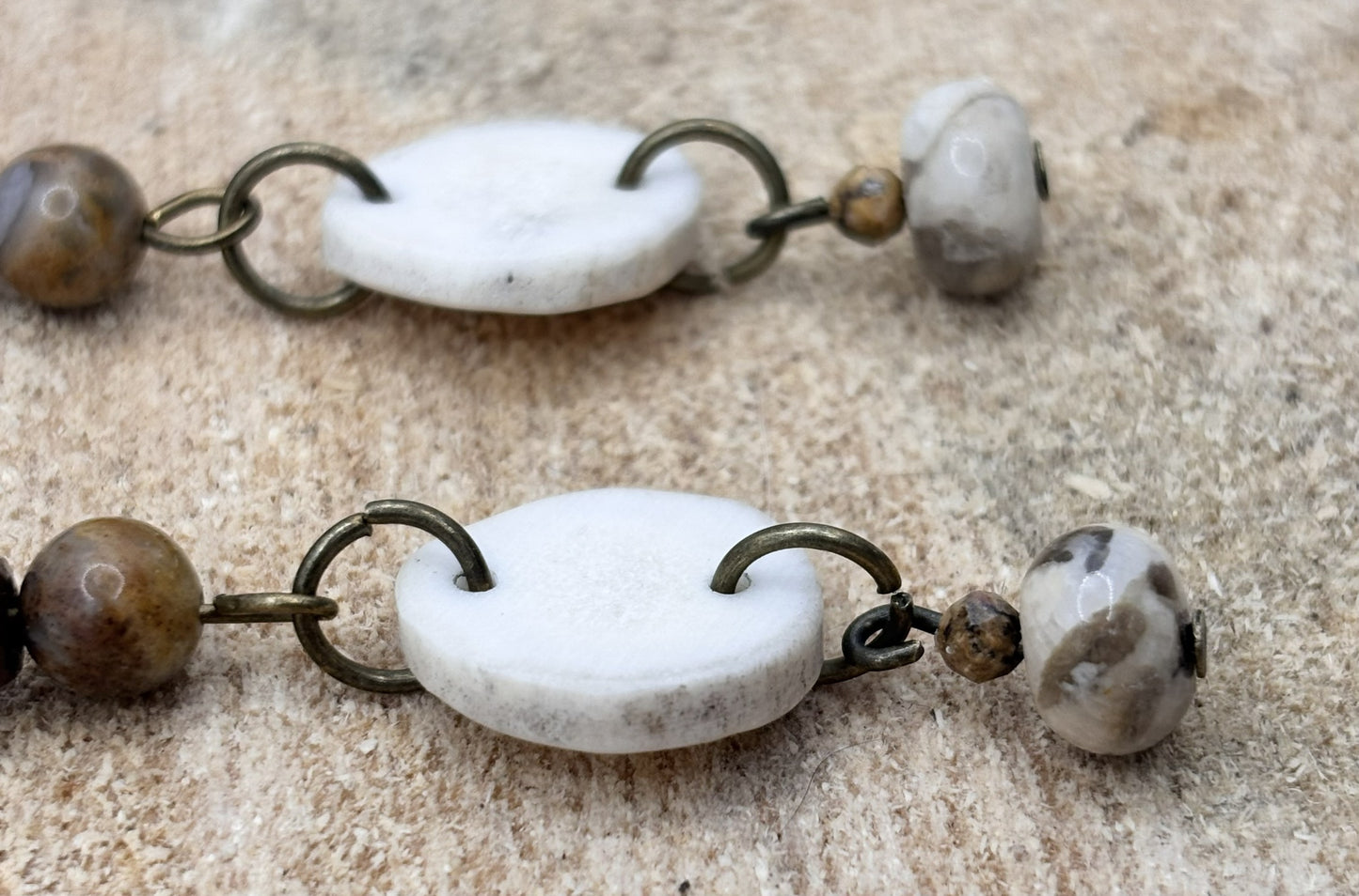 Handmade Western Boho Antler, Indian Agate &amp; Howlite Drop Earrings