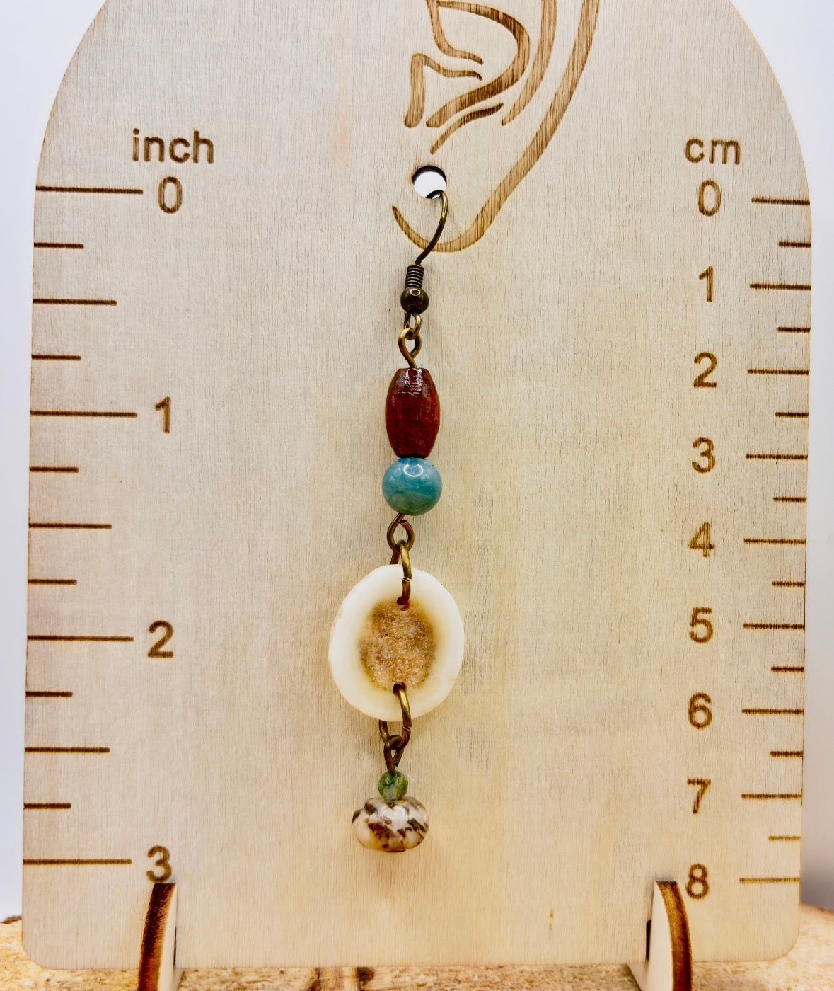 Handmade Western Boho Antler, Wood & Stone Drop Earrings