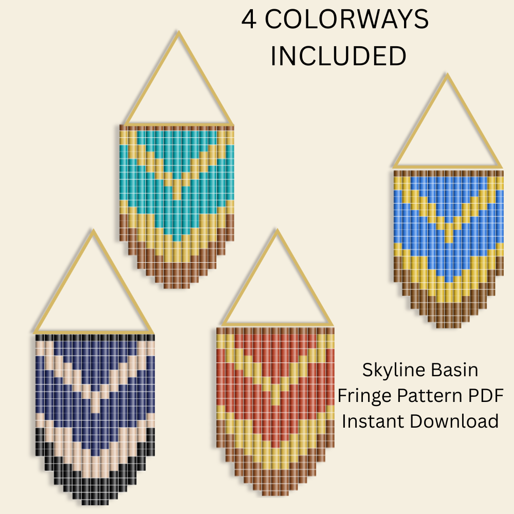 Skyline Basin Fringe Earrings Pattern PDF | Geometric Mountain Beadwork 4 Colorways