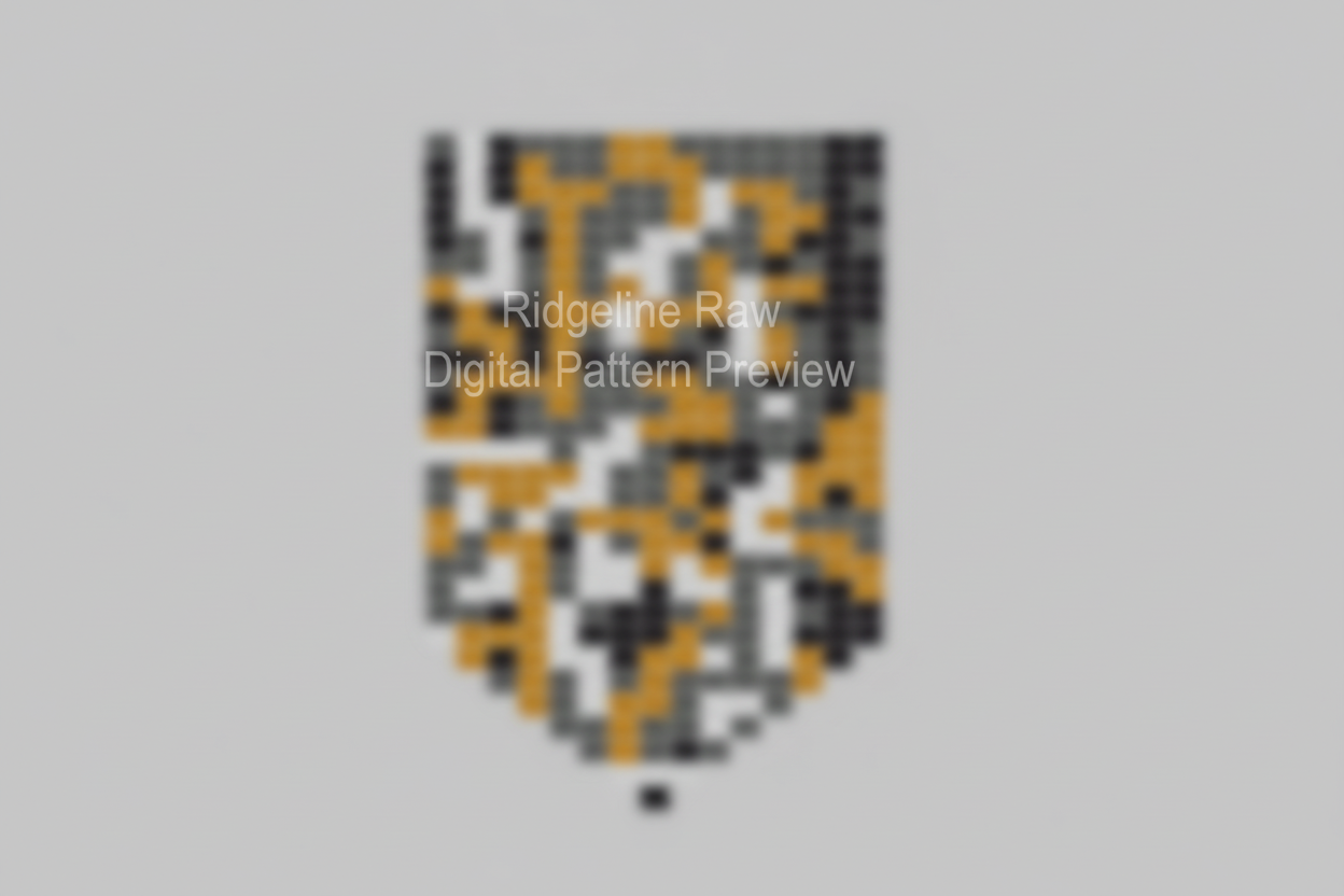 Pixelated logo on a gray background